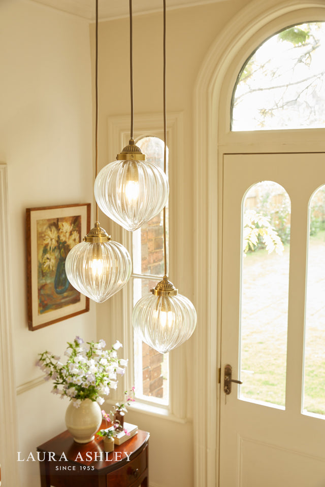 Laura Ashley Whitham 3 Light Cluster Pendant Antique Brass and Glass