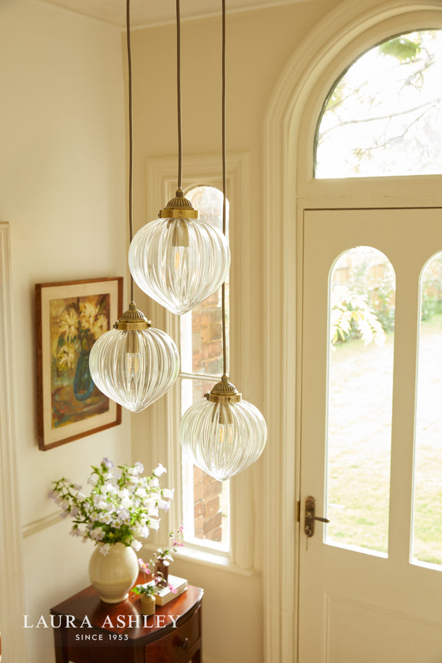 Laura Ashley Whitham 3 Light Cluster Pendant Antique Brass and Glass