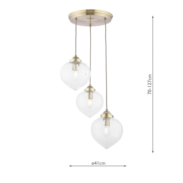 Laura Ashley Whitham 3 Light Cluster Pendant Antique Brass and Glass