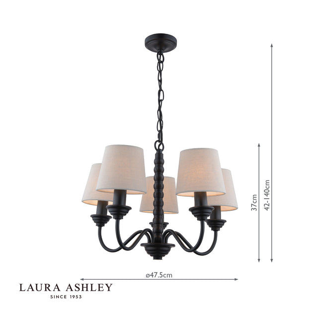 Laura Ashley Norbury 5 Light Armed Pendant Matt Black With Shade