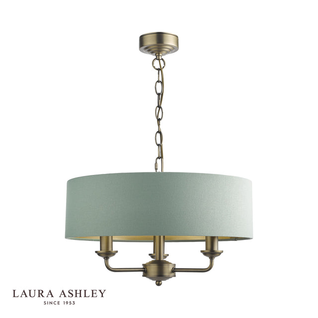 Laura Ashley Sorrento 3 Light Shadelier Matt Antique Brass and Green With Shade