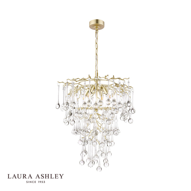 Laura Ashley Willow 4 Light Pendant Satin Champagne and Crystal