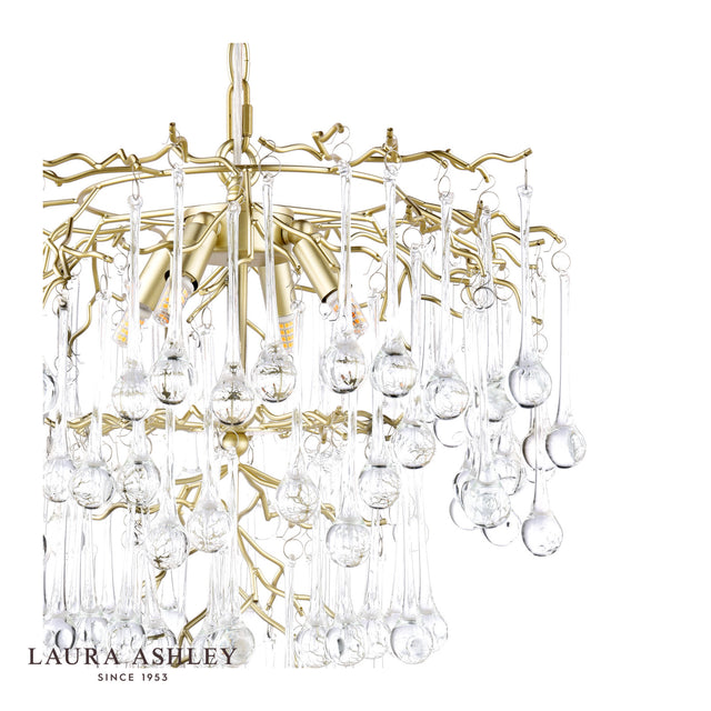 Laura Ashley Willow 4 Light Pendant Satin Champagne and Crystal