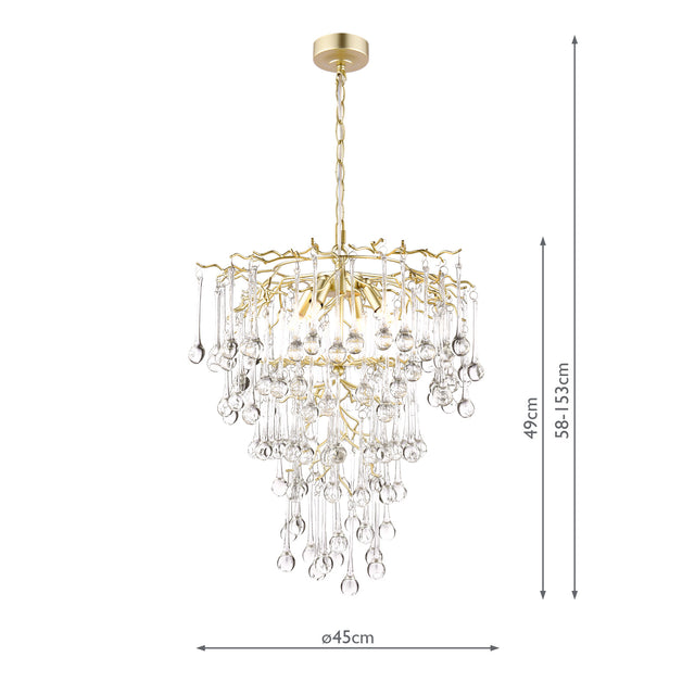 Laura Ashley Willow 4 Light Pendant Satin Champagne and Crystal