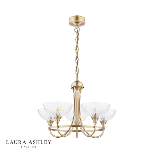 Laura Ashley Wellham 5 Light Armed Pendant Antique Brass and Glass