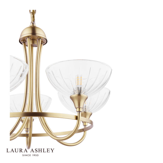 Laura Ashley Wellham 5 Light Armed Pendant Antique Brass and Glass