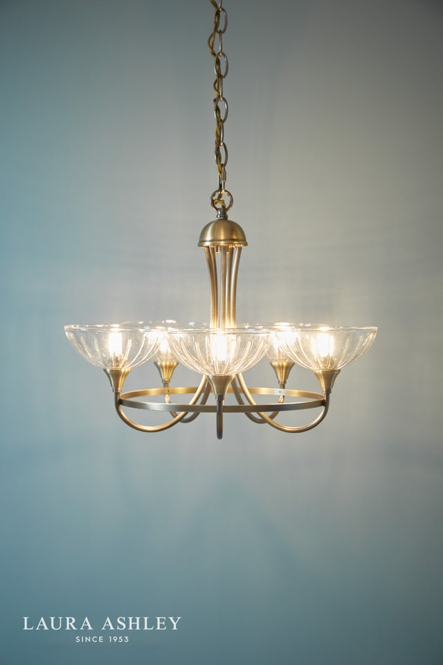 Laura Ashley Wellham 5 Light Armed Pendant Antique Brass and Glass