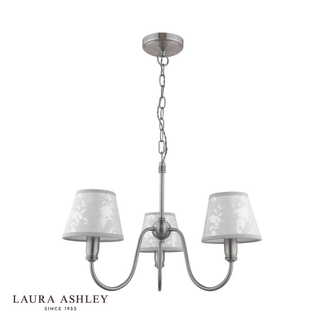 Laura Ashley Westbourne 3 Light Armed Pendant Polished Pewter With Shade