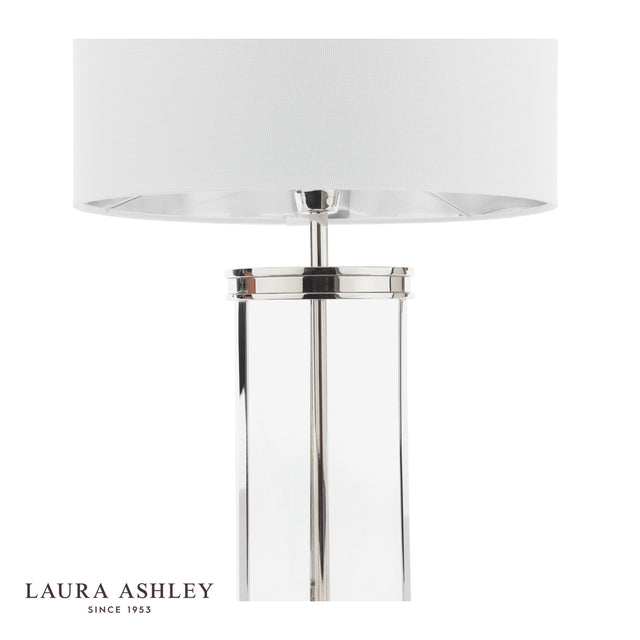 Laura Ashley Harrington Small Table Lamp Polished Nickel and Glass With Shade