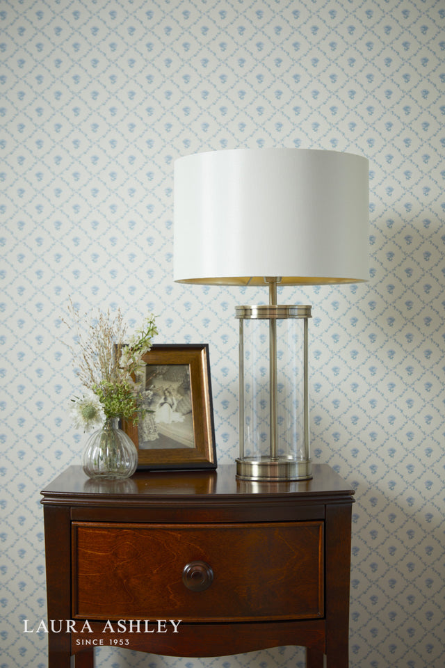 Laura Ashley Harrington Small Table Lamp Polished Nickel and Glass With Shade