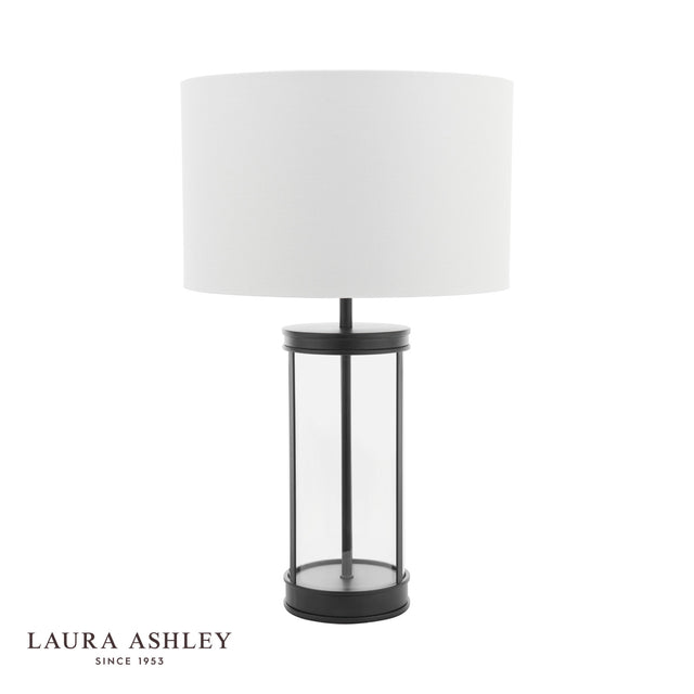 Laura Ashley Harrington Small Table Lamp Matt Black and Glass With Shade