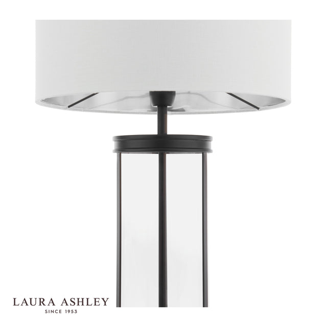 Laura Ashley Harrington Small Table Lamp Matt Black and Glass With Shade