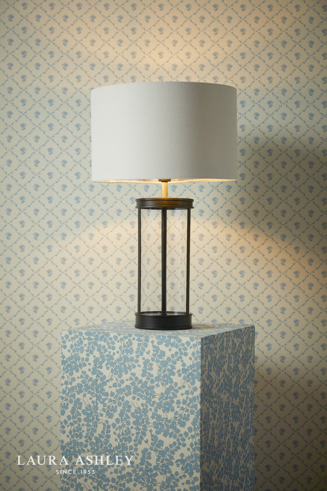 Laura Ashley Harrington Small Table Lamp Matt Black and Glass With Shade