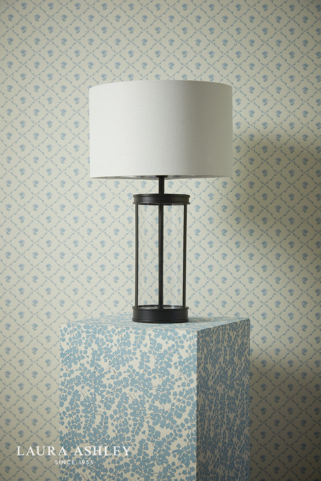 Laura Ashley Harrington Small Table Lamp Matt Black and Glass With Shade