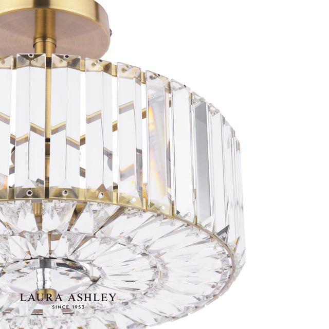 Laura Ashley Fernhurst 3 Light Semi-Flush Crystal and Antique Brass
