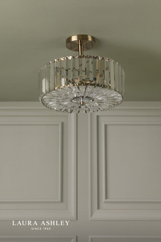 Laura Ashley Fernhurst 3 Light Semi-Flush Crystal and Antique Brass