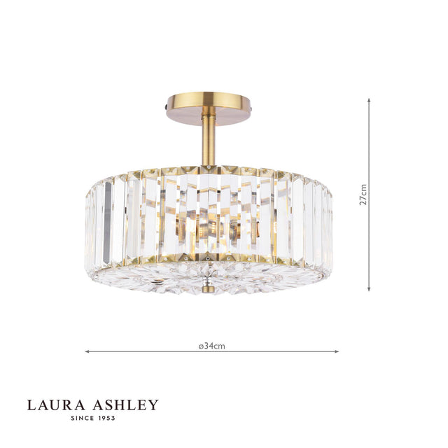 Laura Ashley Fernhurst 3 Light Semi-Flush Crystal and Antique Brass