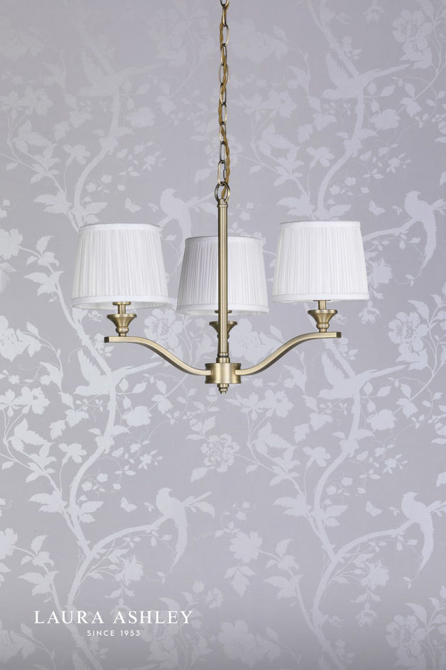 Laura Ashley Hemsley 3 Light Armed Pendant Matt Antique Brass With Shade