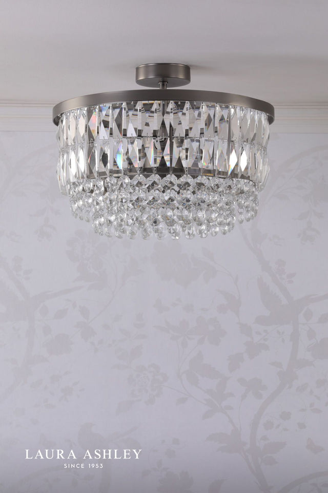 Laura Ashley Rhosill 3 Light Semi-Flush Crystal and Aged Pewter