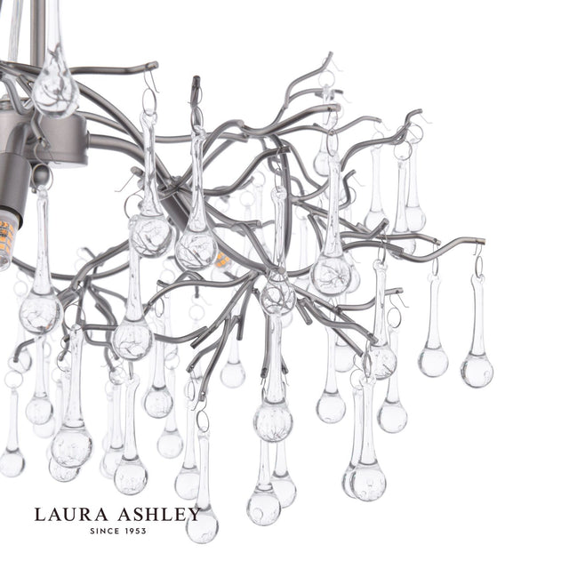 Laura Ashley Willow 3 Light Pendant Satin Pewter and Crystal