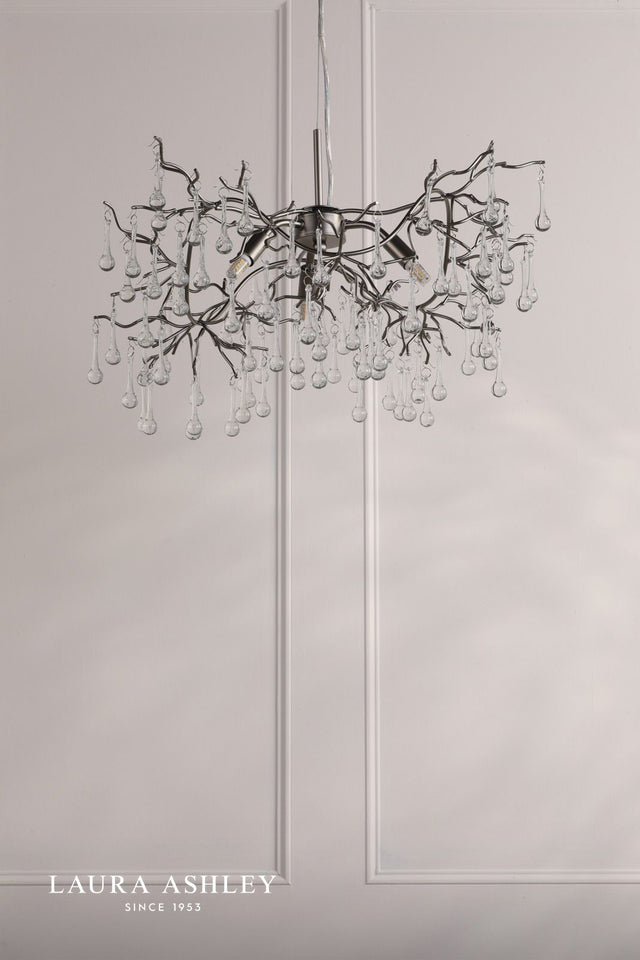 Laura Ashley Willow 3 Light Pendant Satin Pewter and Crystal