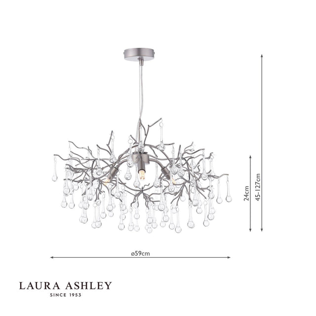 Laura Ashley Willow 3 Light Pendant Satin Pewter and Crystal