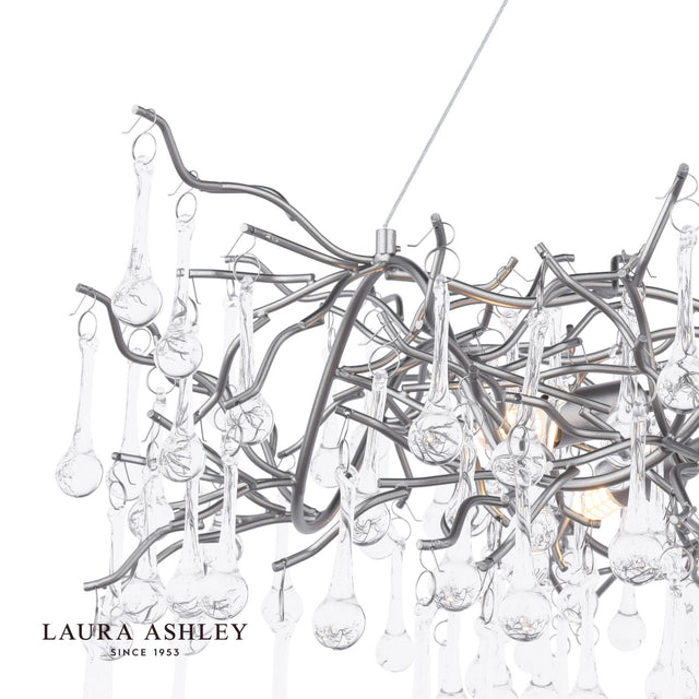 Laura Ashley Willow 5 Light Pendant Satin Pewter and Crystal