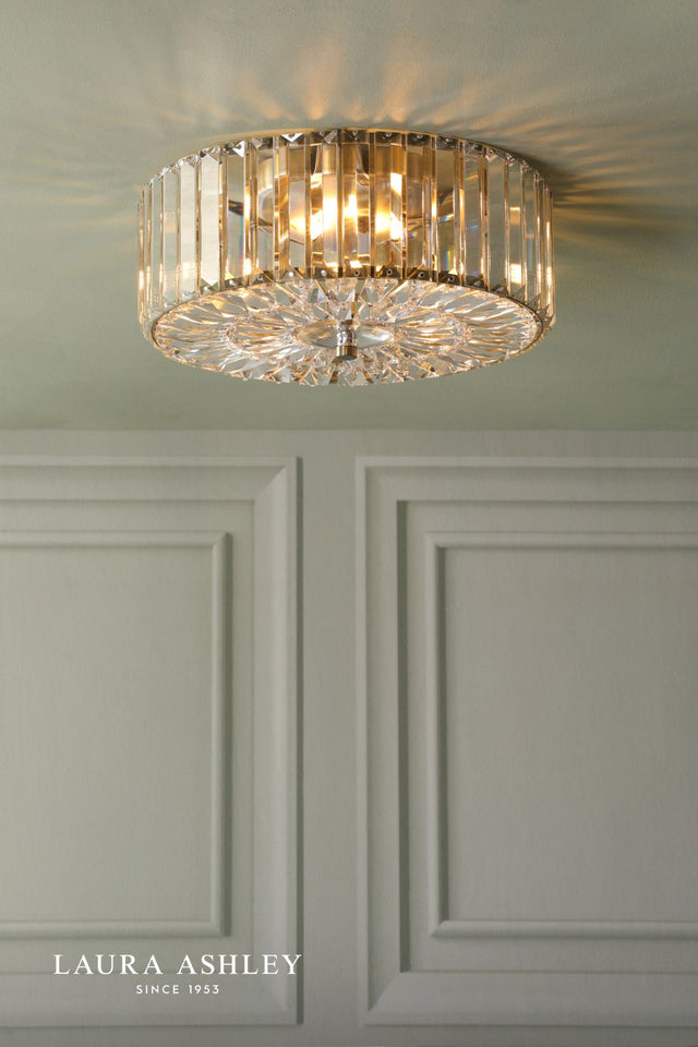 Laura Ashley Fernhurst 3 Light Flush Crystal and Antique Brass