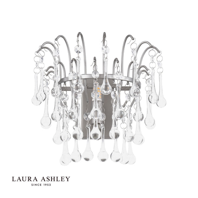 Laura Ashley Willow Wall Light Satin Pewter and Crystal