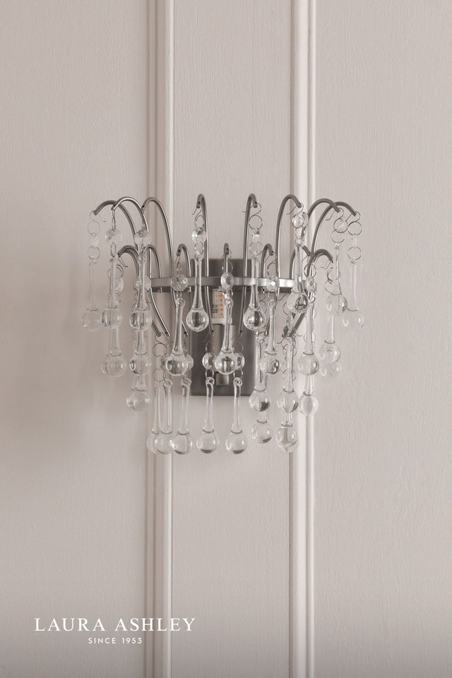 Laura Ashley Willow Wall Light Satin Pewter and Crystal