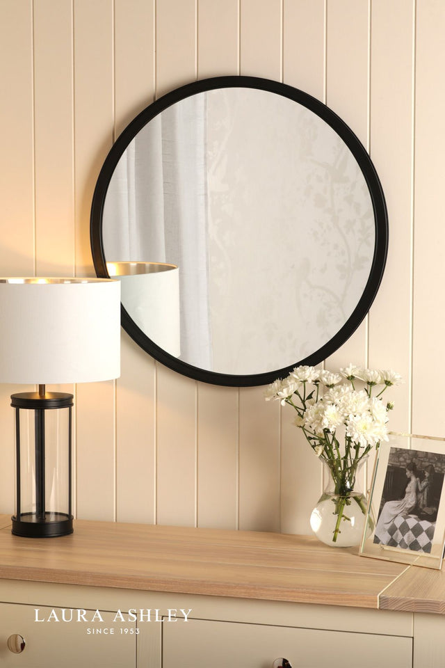 Laura Ashley Harrington Mirror Matt Black and Mirror 60cm