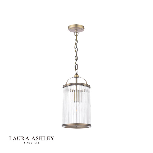 Laura Ashley Sutton Pendant Matt Antique Brass and Ribbed Glass