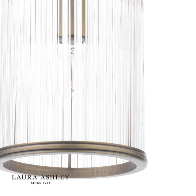 Laura Ashley Sutton Pendant Matt Antique Brass and Ribbed Glass