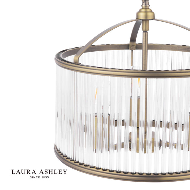 Laura Ashley Sutton 3 Light Pendant Matt Antique Brass and Ribbed Glass