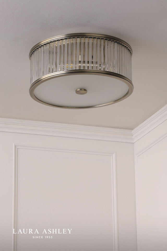 Laura Ashley Sutton 2 Light Flush Matt Antique Brass and Ribbed Glass