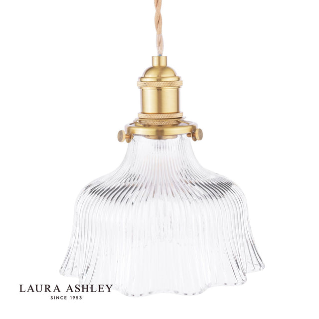 Laura Ashley Theodore Pendant Antique Brass and Ribbed Glass