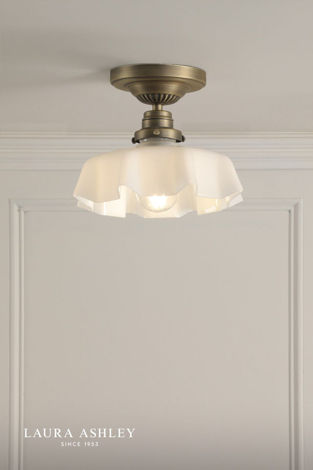 Laura Ashley Banham Semi-Flush Matt Antique Brass and White Glass