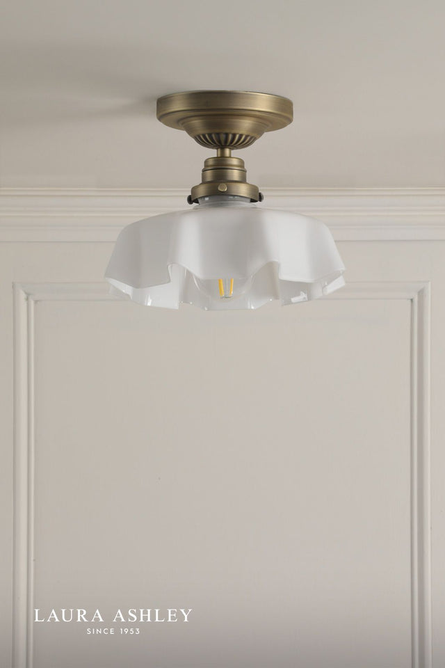 Laura Ashley Banham Semi-Flush Matt Antique Brass and White Glass