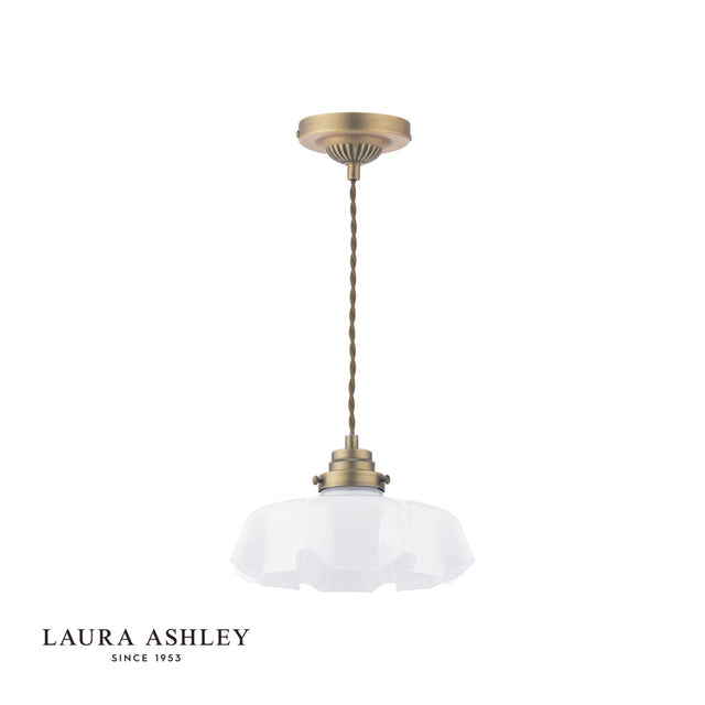 Laura Ashley Banham Pendant Matt Antique Brass and White Glass