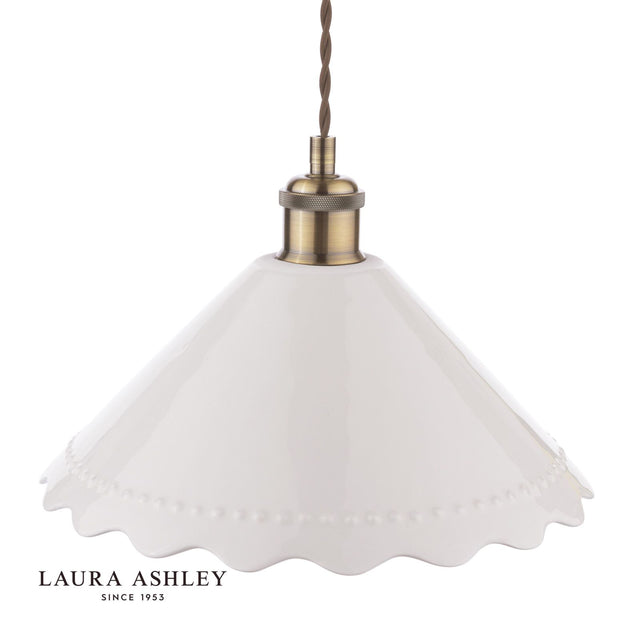 Laura Ashley Daws Pendant White Ceramic and Antique Brass