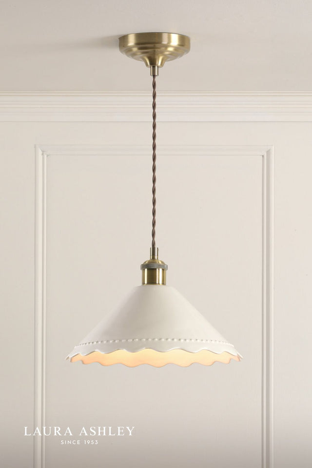 Laura Ashley Daws Pendant White Ceramic and Antique Brass