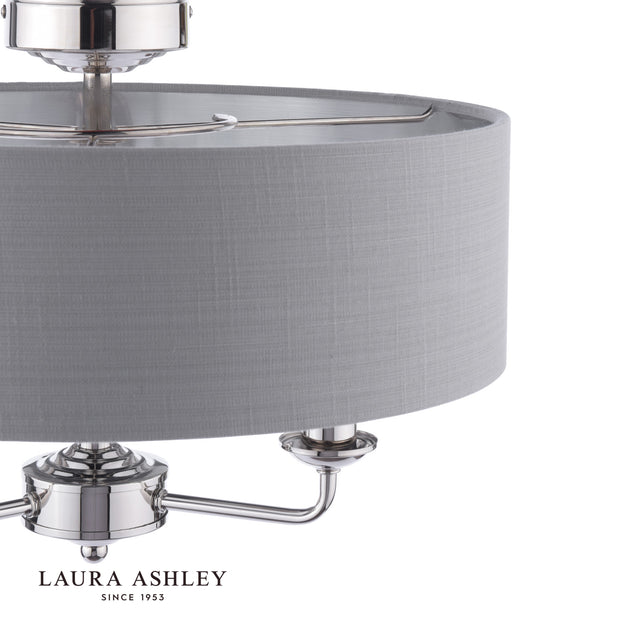 Laura Ashley Sorrento 3 Light Semi-Flush Polished Nickel With Charcoal Shade