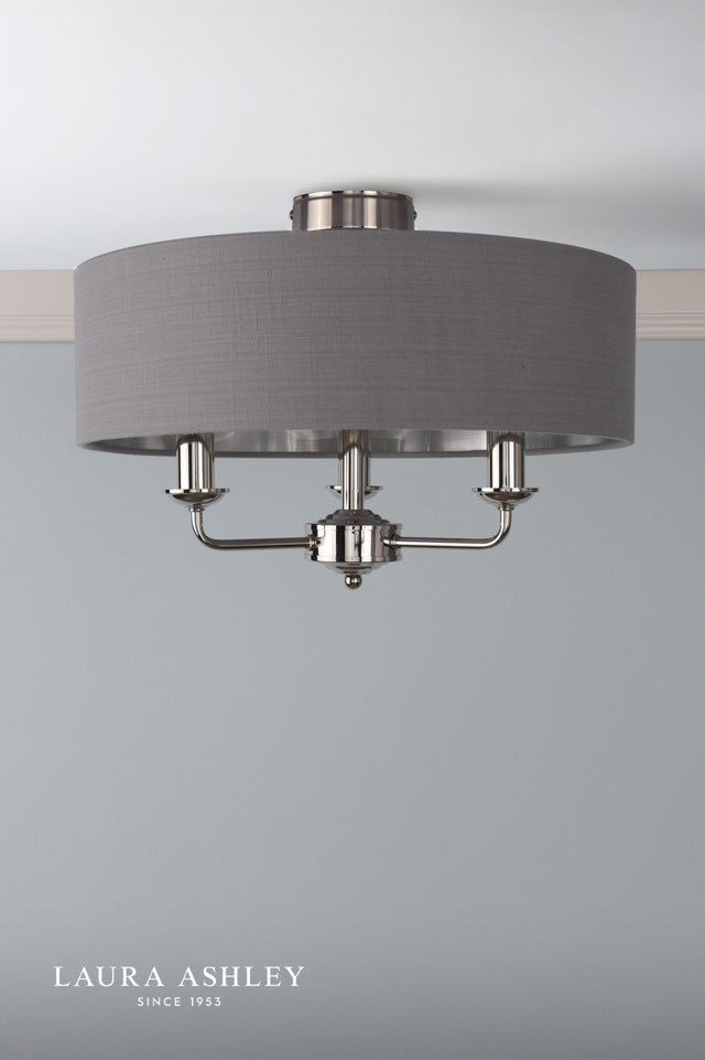 Laura Ashley Sorrento 3 Light Semi-Flush Polished Nickel With Charcoal Shade