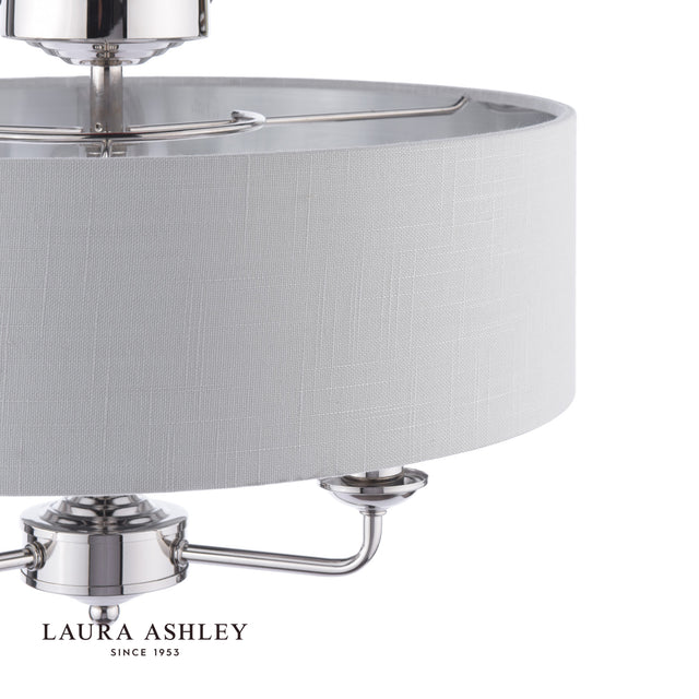 Laura Ashley Sorrento 3 Light Semi-Flush Polished Nickel With Silver Shade
