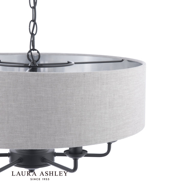 Laura Ashley Sorrento 6 Light Shadelier Matt Black With Natural Shade