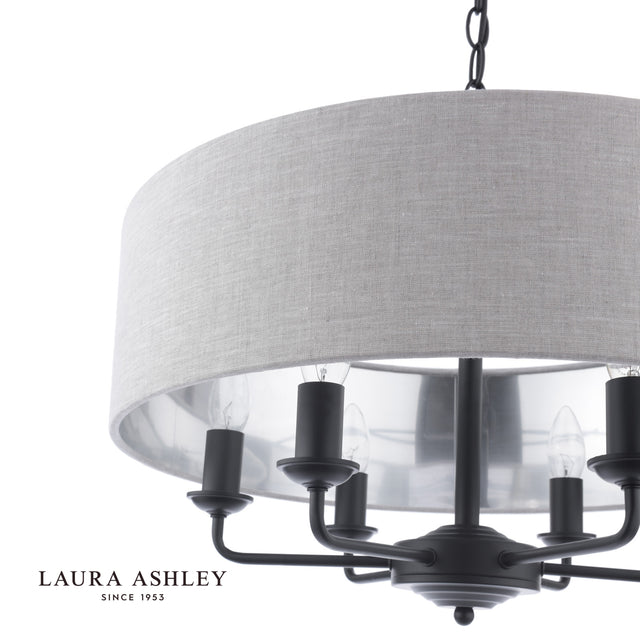 Laura Ashley Sorrento 6 Light Shadelier Matt Black With Natural Shade