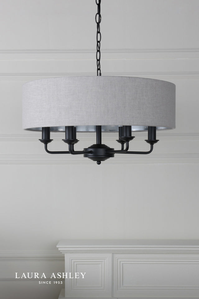 Laura Ashley Sorrento 6 Light Shadelier Matt Black With Natural Shade