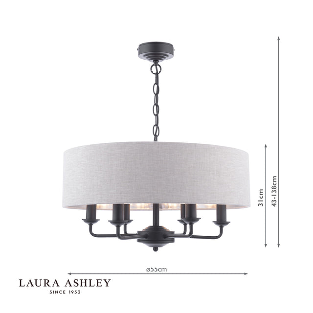 Laura Ashley Sorrento 6 Light Shadelier Matt Black With Natural Shade
