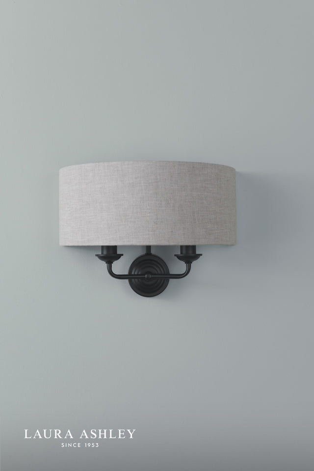 Laura Ashley Sorrento 2 Light Wall Light Matt Black With Natural Shade