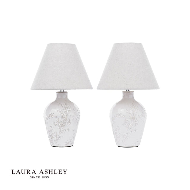 Laura Ashley Pussywillow Table Lamp Cream Ceramic and Polished Chrome With Shade (Twin Pack)